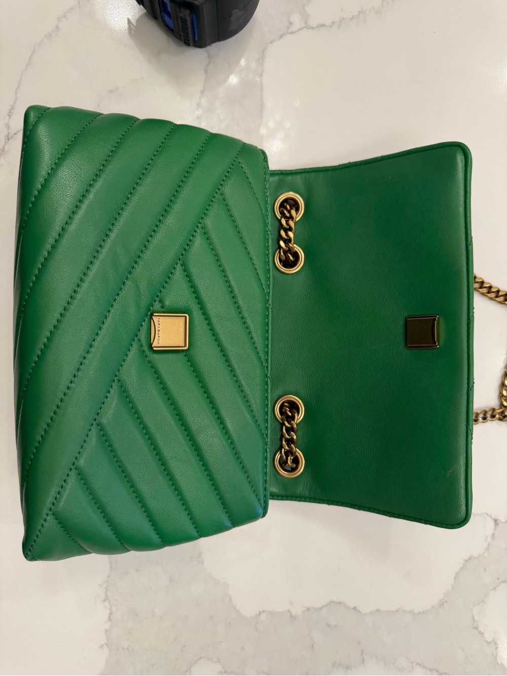 Tory Burch Kira Chevron Green Quilted Leather Chain Crossbody with Gold Hardware - Picture 5 of 12